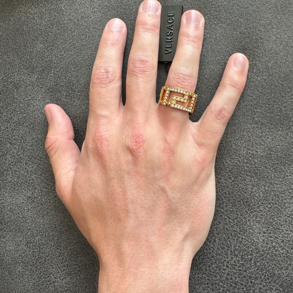 Versace Greca Gold Ring with Crystal Accents - Picture 2 of 5